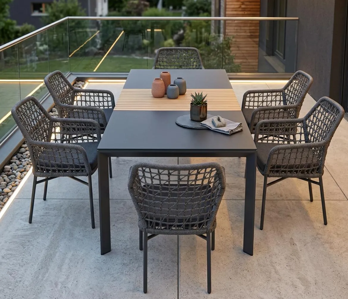 Acamp Gartenmöbel-Set Ausziehtisch Woody und Stapelsessel Rom, 7-teilig