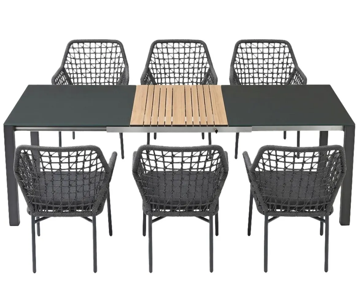 Acamp Gartenmöbel-Set Ausziehtisch Woody und Stapelsessel Rom, 7-teilig