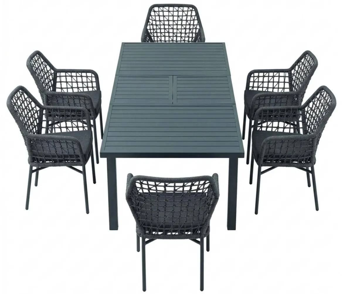 Acamp Gartenmöbel-Set Ausziehtisch Chicago und Stapelsessel Rom, 7-teilig