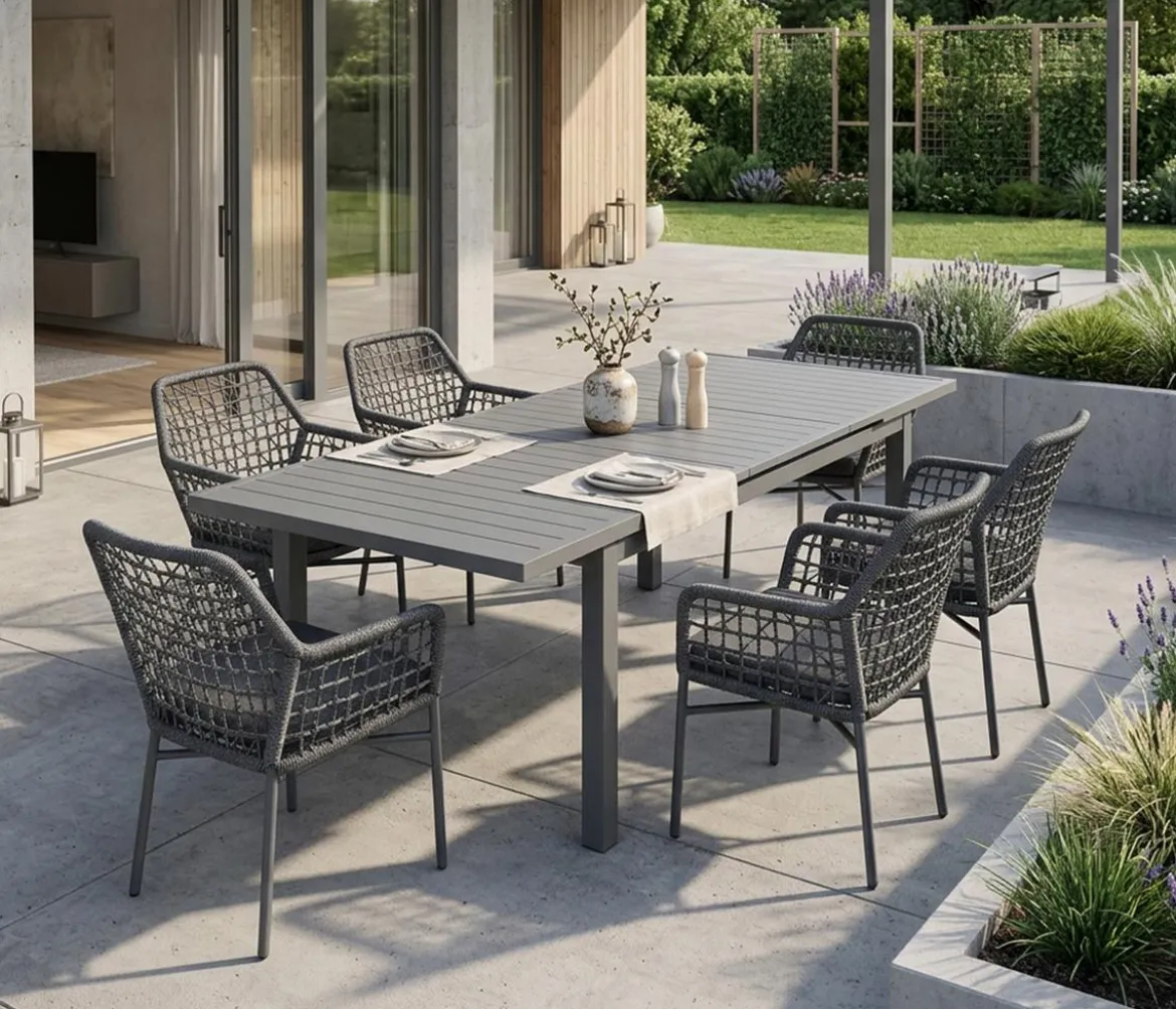 Acamp Gartenmöbel-Set Ausziehtisch Chicago und Stapelsessel Rom, 7-teilig