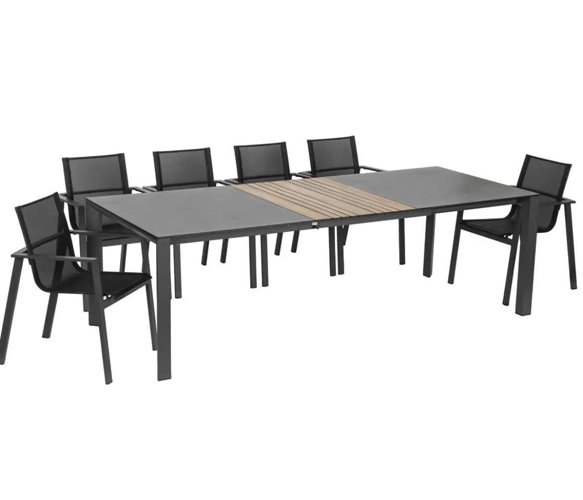 Acamp Gartenmöbel-Set Ausziehtisch Woody und Stapelstuhl Hollywood, 7-teilig