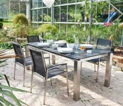 Acamp Gartenmöbel-Set Keramiktisch Auris und Stapelstuhl Auris, 5-teilig