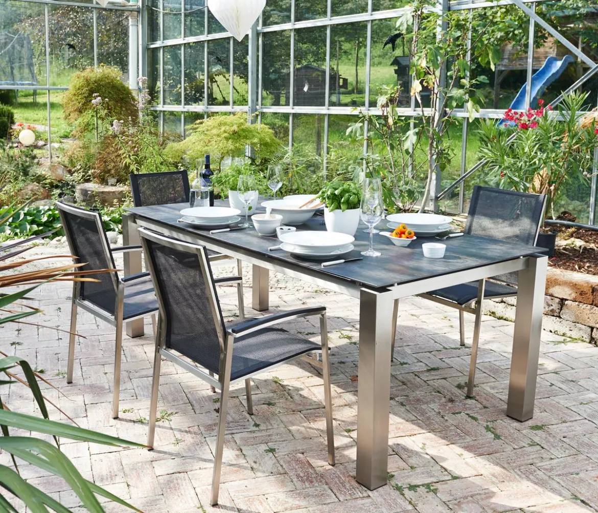 Acamp Gartenmöbel-Set Keramiktisch Auris und Stapelstuhl Auris, 5-teilig