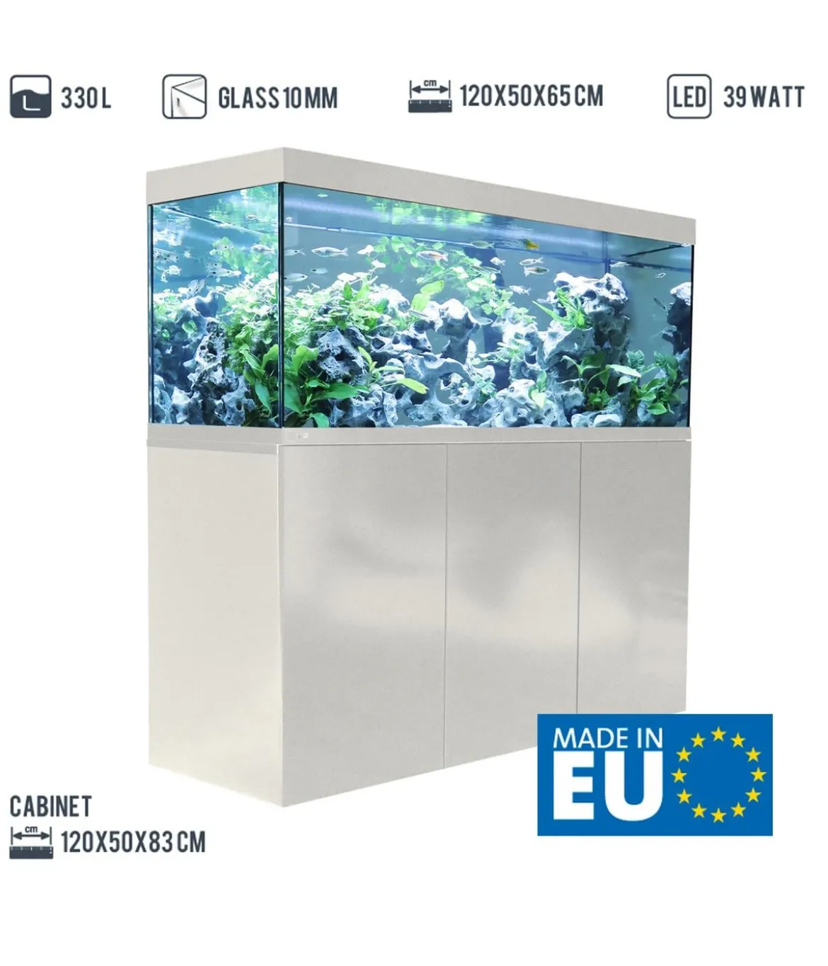 amtra Aquarium Kombination ALUX 330 LED, ca. B120/H148/T50 cm, 330 l