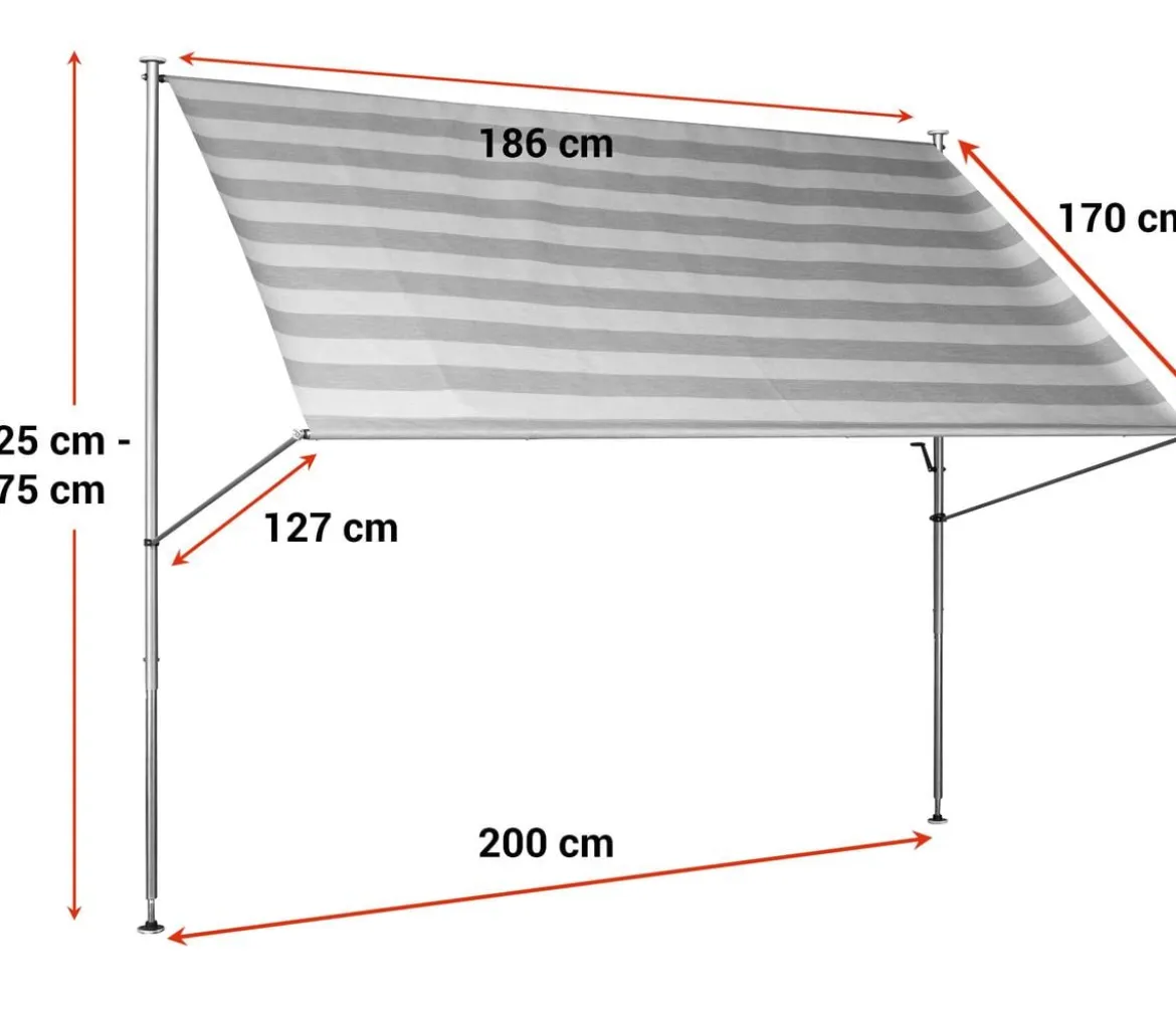 Angerer Klemmmarkise Premium, gestreift, ca. B200/H275/T170 cm