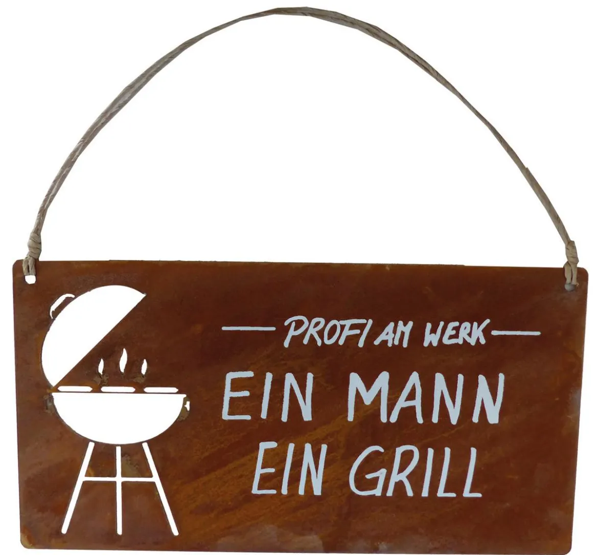 Badeko Metall-Tafel Ein Mann Ein Grill, B28/H30 cm
