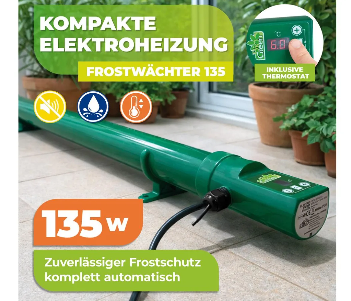 Bio Green Elektro-Gewächshausheizung 135 W mit integriertem Thermostat, ca. B100/H5/T5 cm