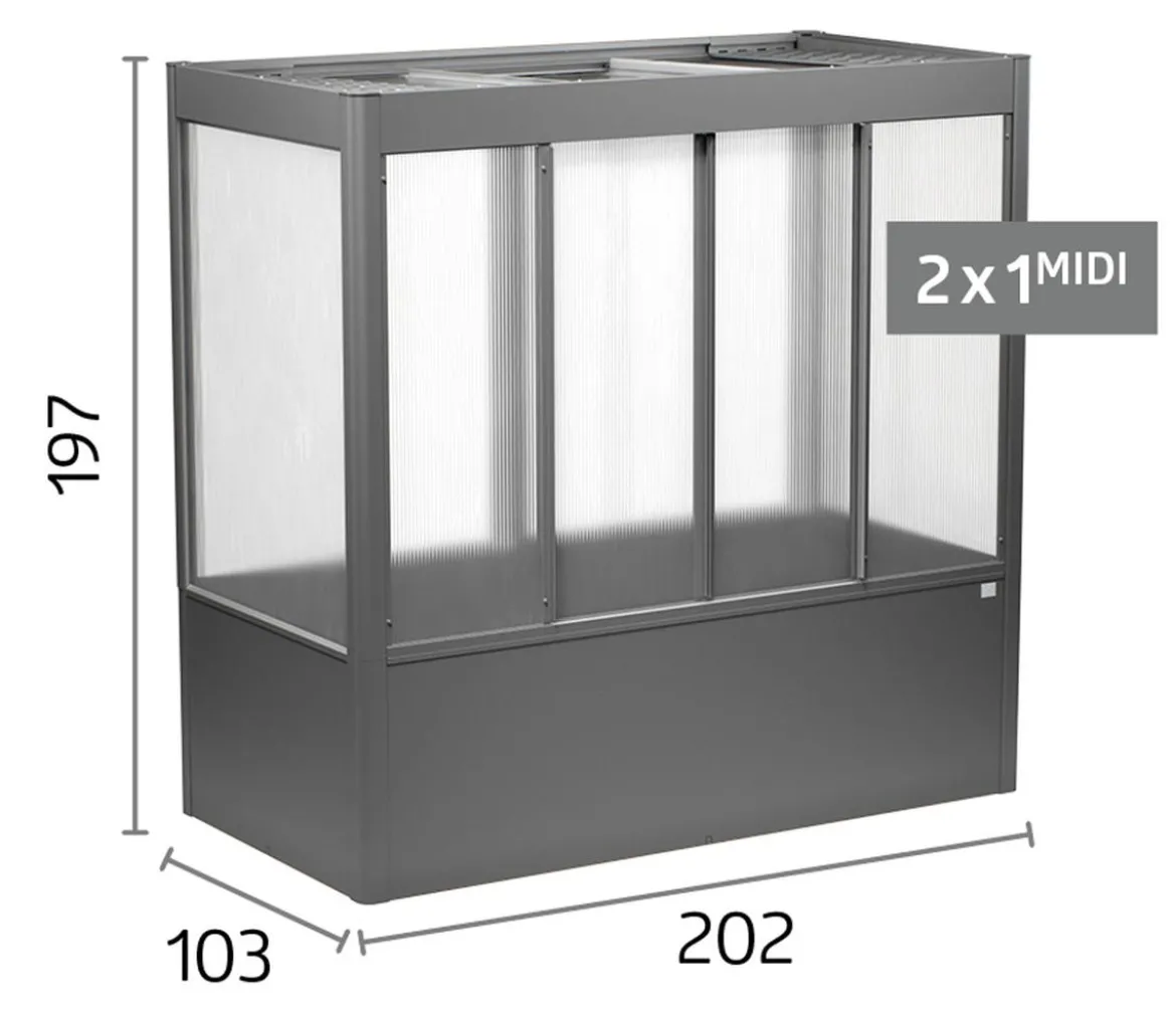 Biohort Gewächshaus Florentina 2 x 1 MIDI, ca. B201,6/H197/T104 cm