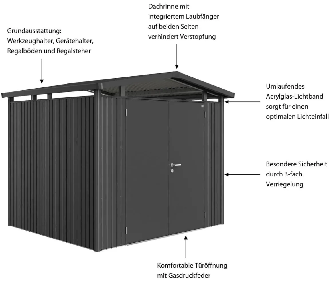Biohort Metallgerätehaus Panorama® P3, ca. B273/H227/T238 cm