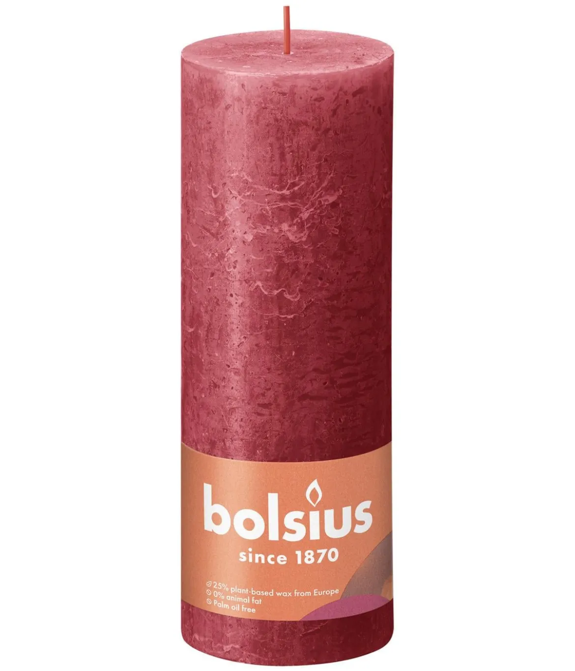 Bolsius Rustik Stumpenkerze Shine, zartes rot, ca. Ø6,8/H19 cm