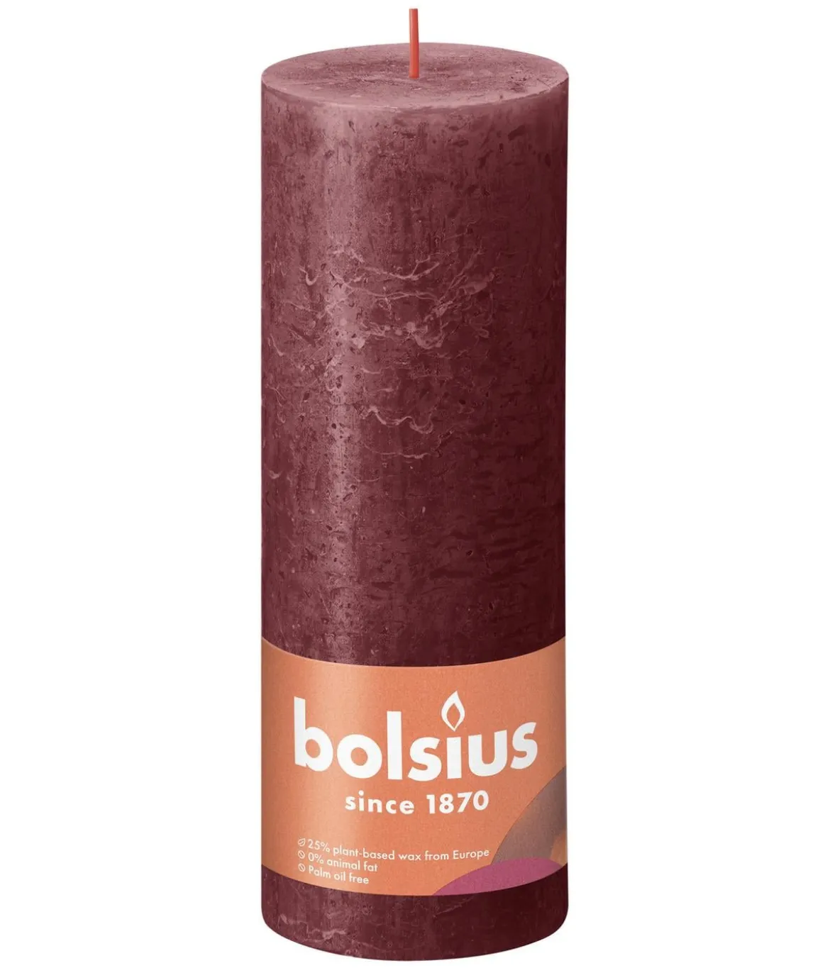 Bolsius Rustik Stumpenkerze Shine, samtrot, ca. Ø6,8/H19 cm