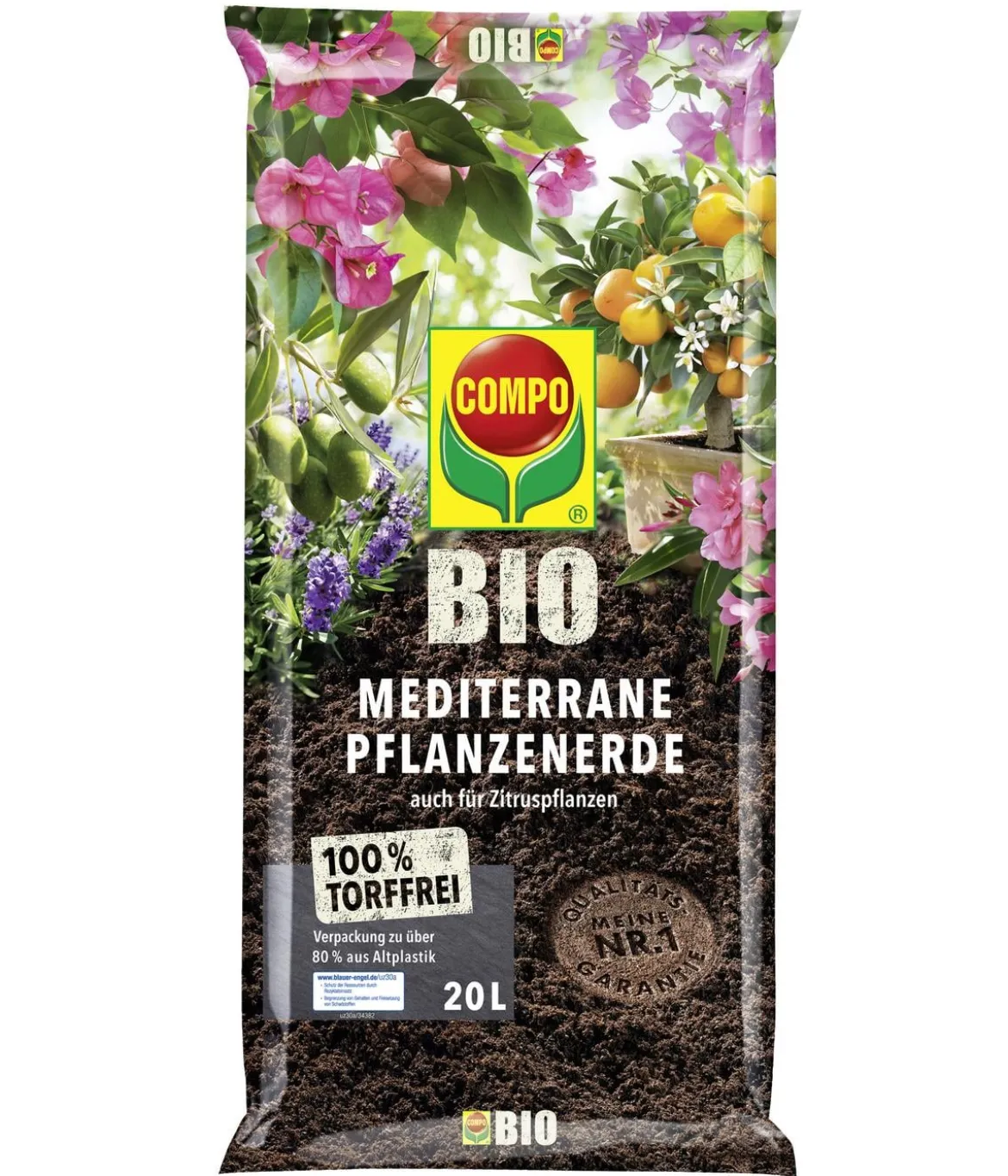 COMPO BIO Mediterrane Pflanzenerde, torfffrei, 20 l