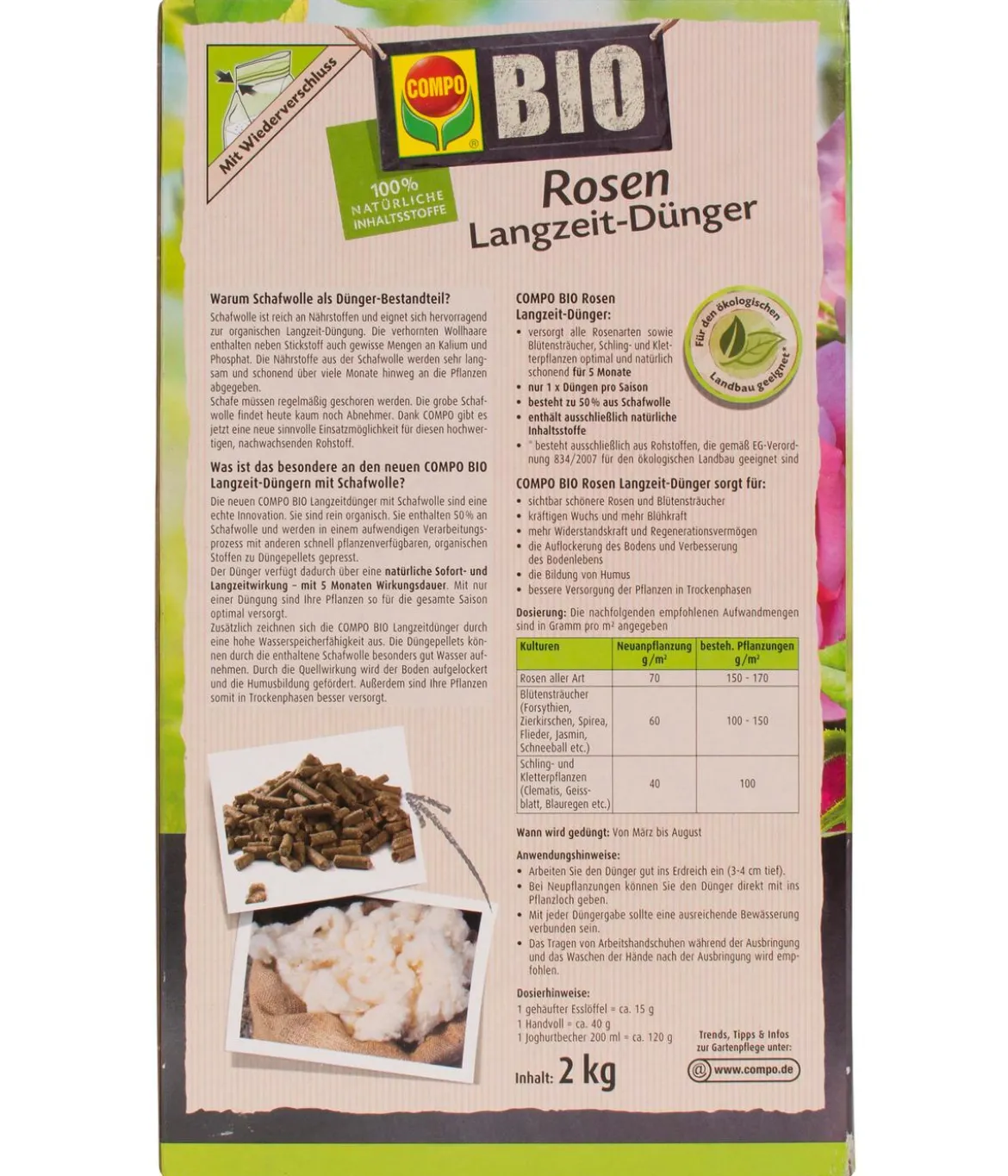 COMPO BIO Rosen Langzeit-Dünger mit Schafwolle