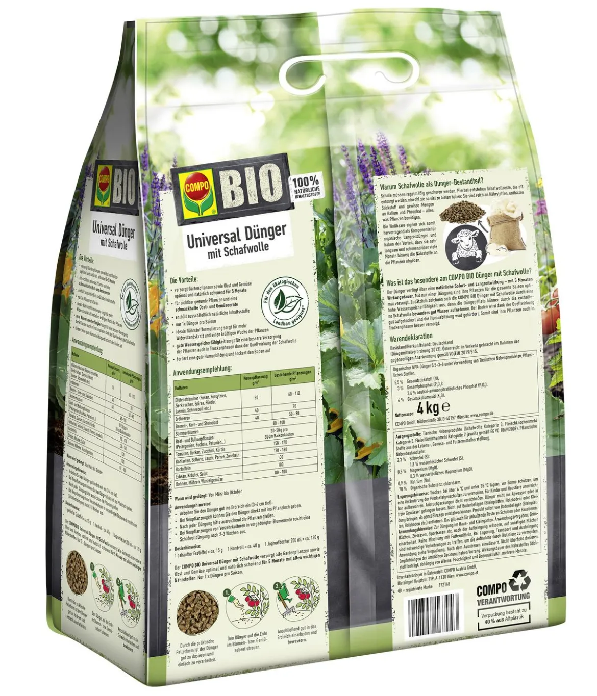 COMPO BIO Universal Dünger mit Schafwolle, 4 kg