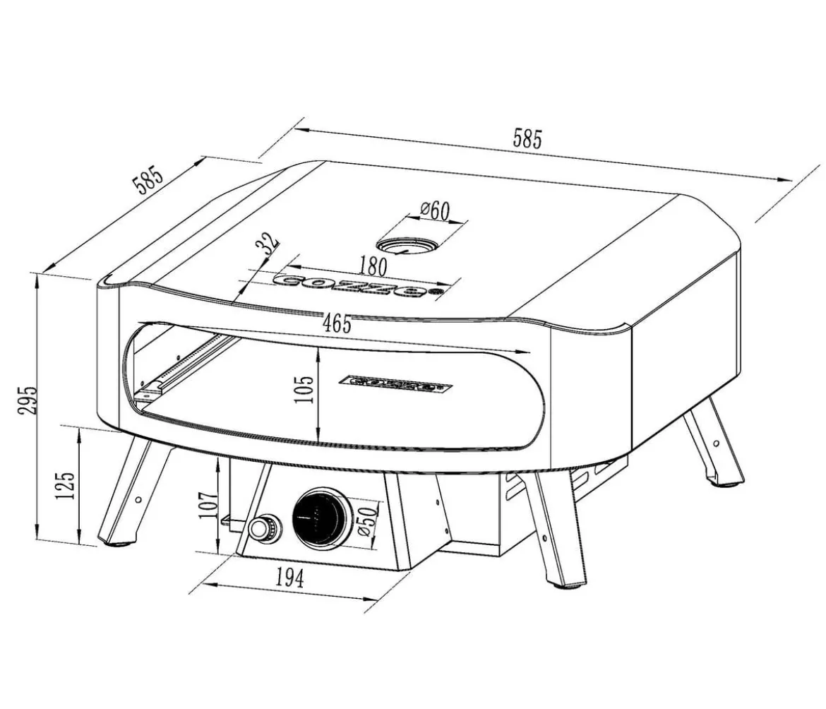 Cozze Gas-Pizzaofen Classic 42 cm (17"), mit Thermometer inkl. Pizzastein, ca. B58,5/H29,5/T58,5 cm
