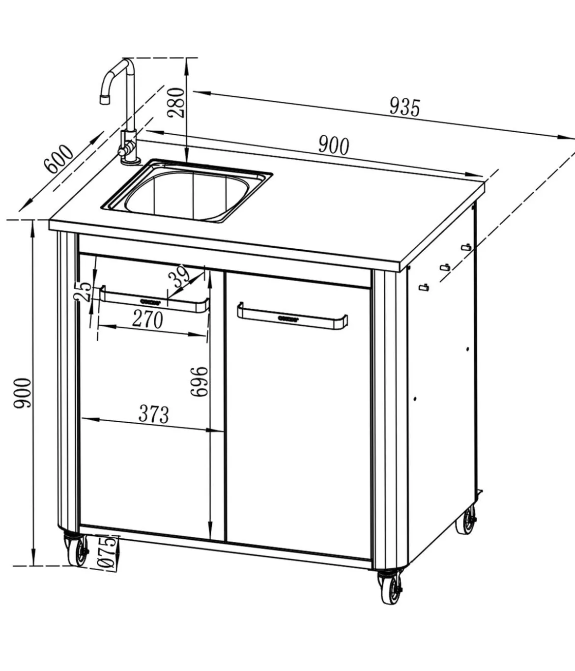Cozze Outdoor-Küche Außentisch mit Edelstahlspüle, inkl. Wasserhahn, ca. B93,5/H90/T60 cm