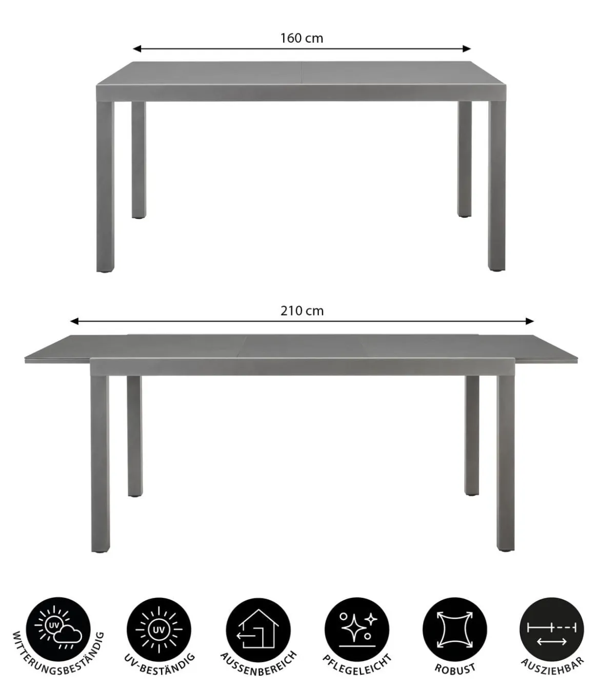 Dehner Ausziehtisch Chicago, ca. B160-210/H75/T90 cm