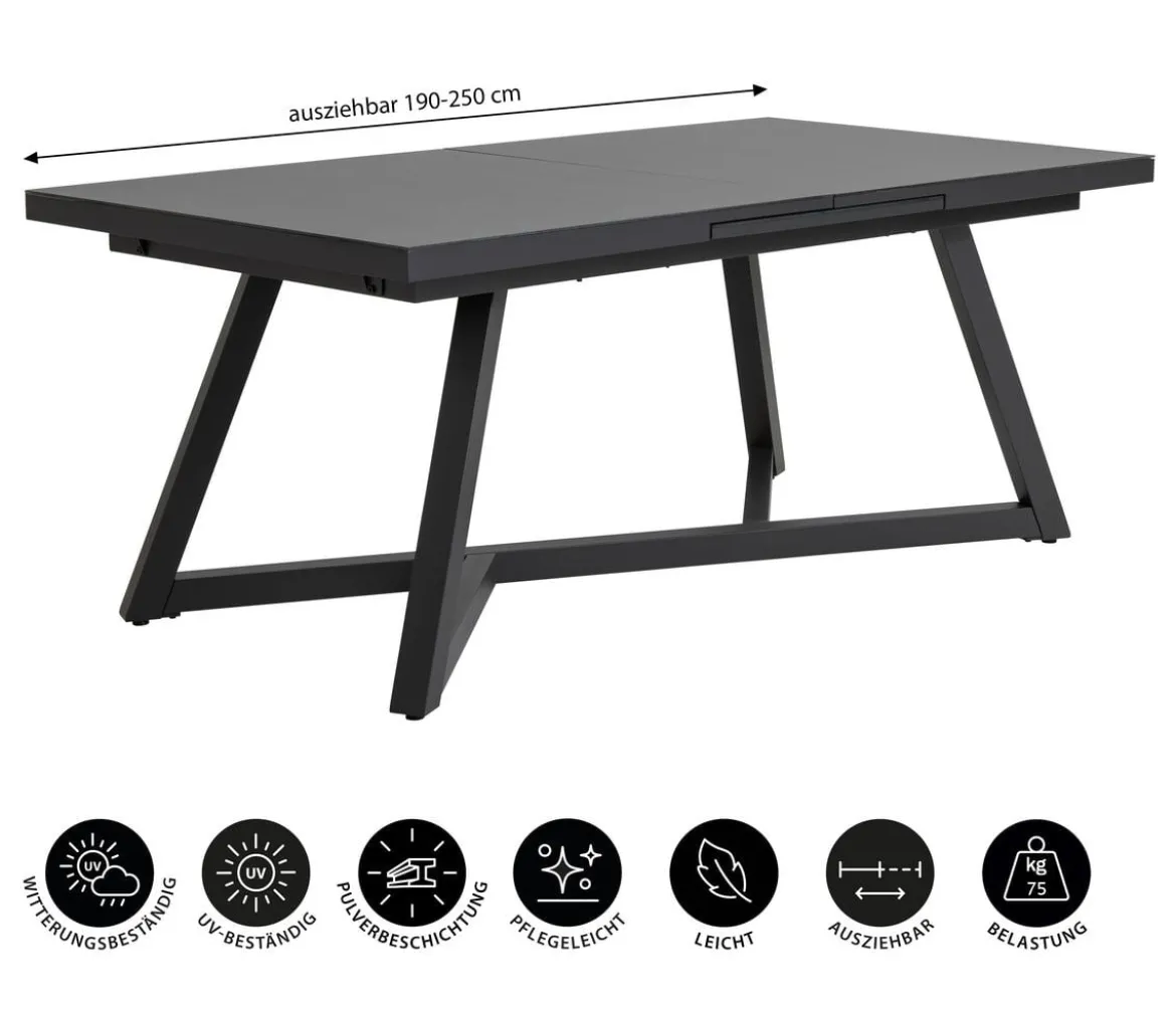 Dehner Ausziehtisch Monaco, ca. B190-250/H77/T100 cm