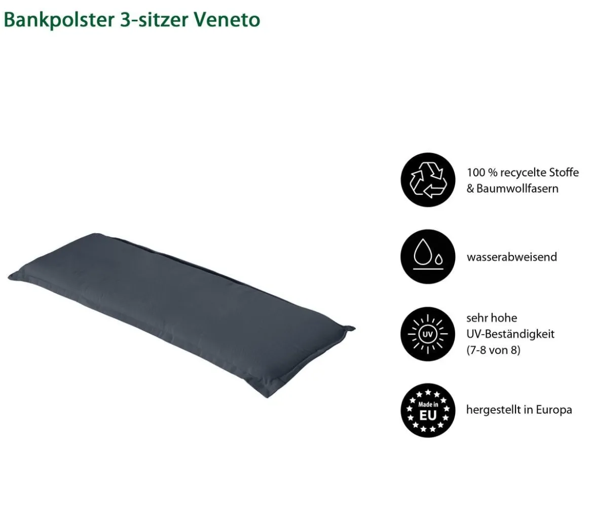 Dehner Bankauflage Veneto 3-Sitzer, ca. B156/H6/T47 cm