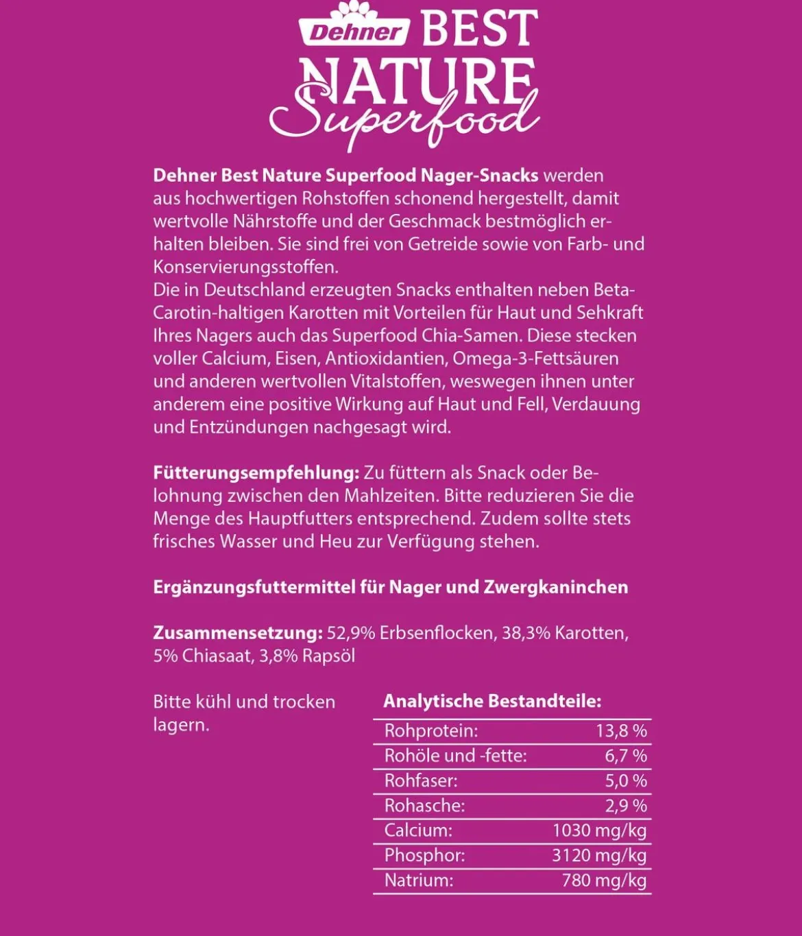 Dehner Best Nature Nagersnack Superfood Bärchen Chia & Karotte, 100 g