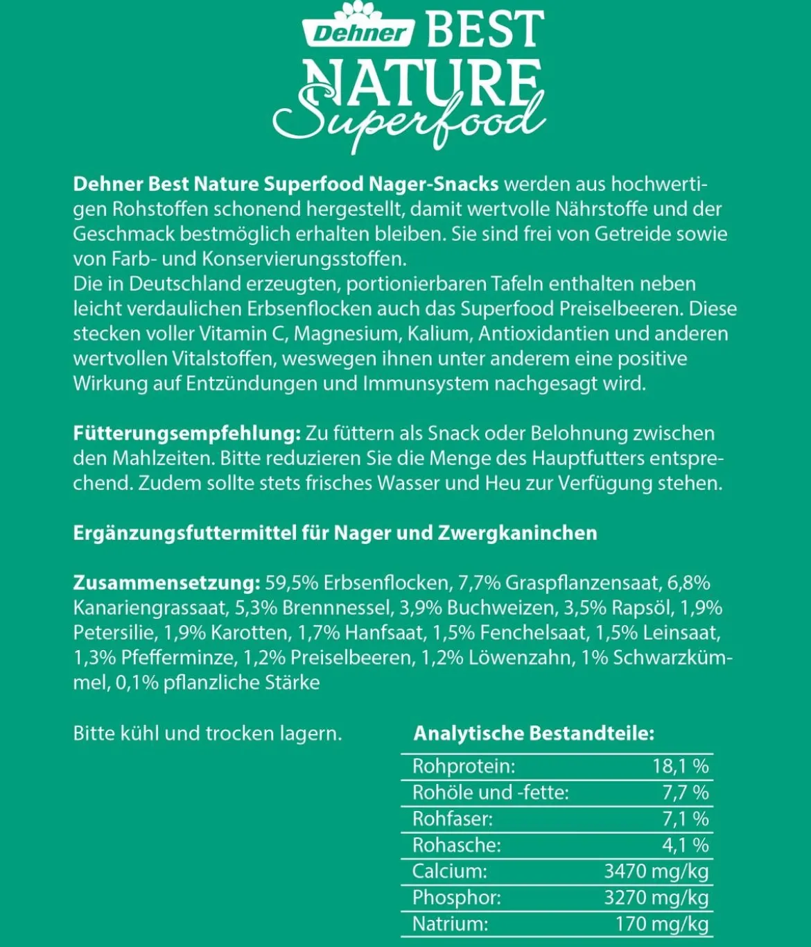 Dehner Best Nature Nagersnack Superfood Tafel Preiselbeeren, 125 g