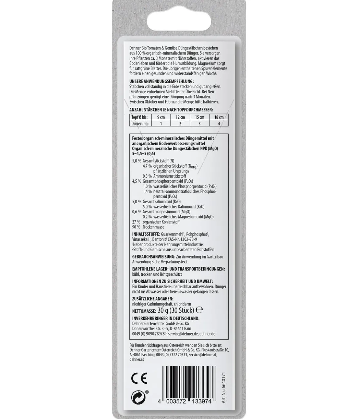 Dehner Bio Düngestäbchen Tomaten & Gemüse, 30 Stück