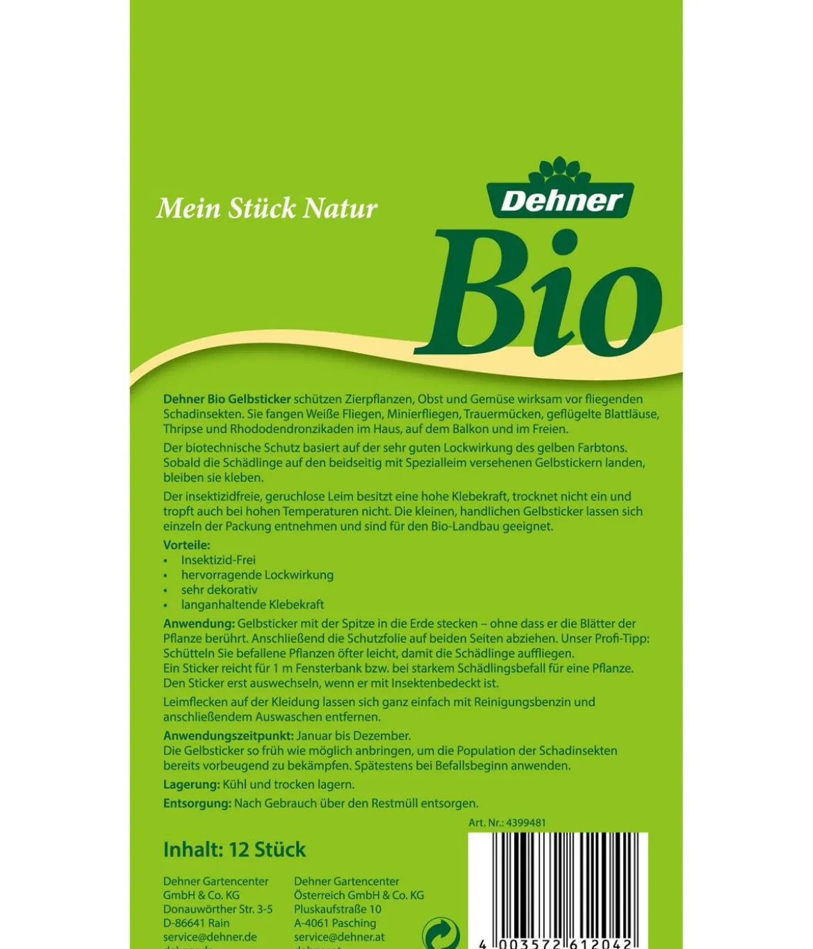 Dehner Bio Gelbsticker, 12er-Set