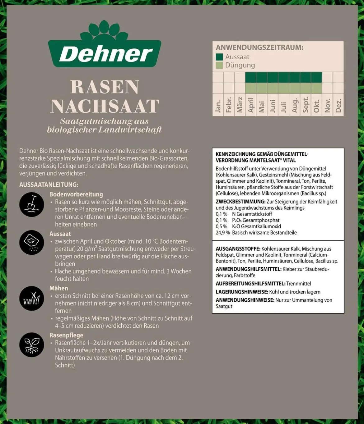 Dehner Bio Rasen-Nachsaat, 500 g
