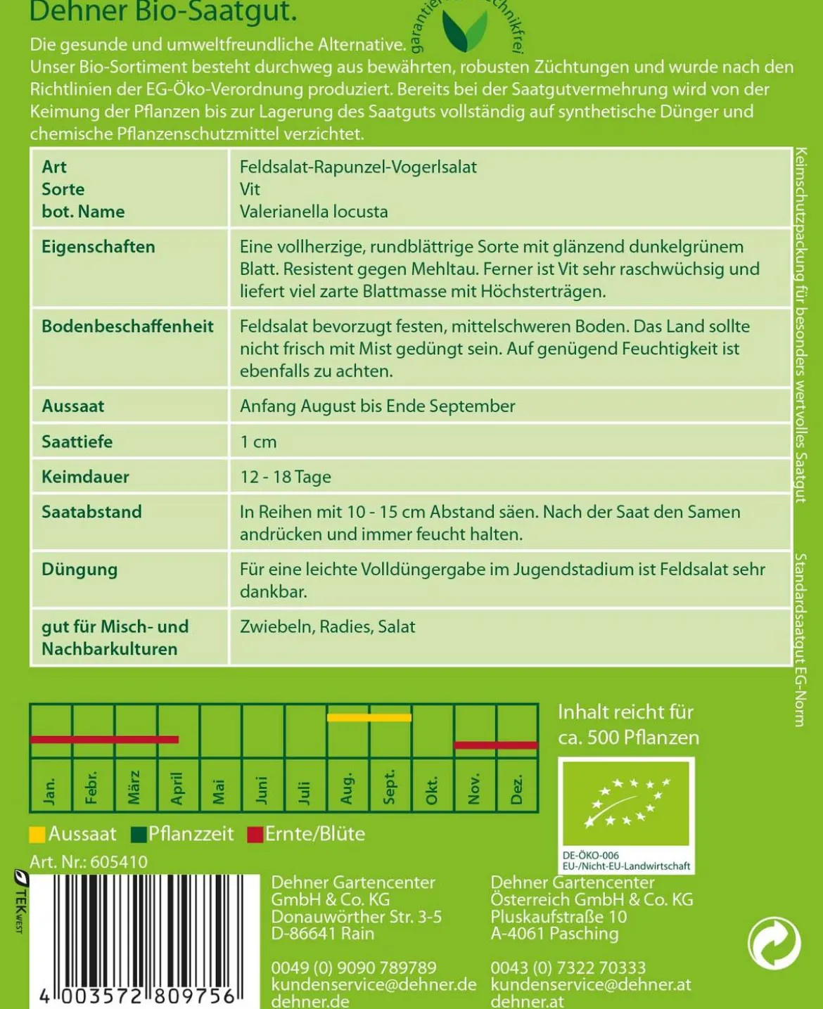Dehner Bio Samen Feldsalat-Rapunzel-Vogerlsalat 'Vit'