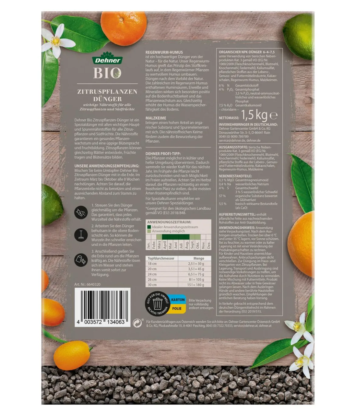 Dehner Bio Zitruspflanzen-Dünger, 1,5 kg
