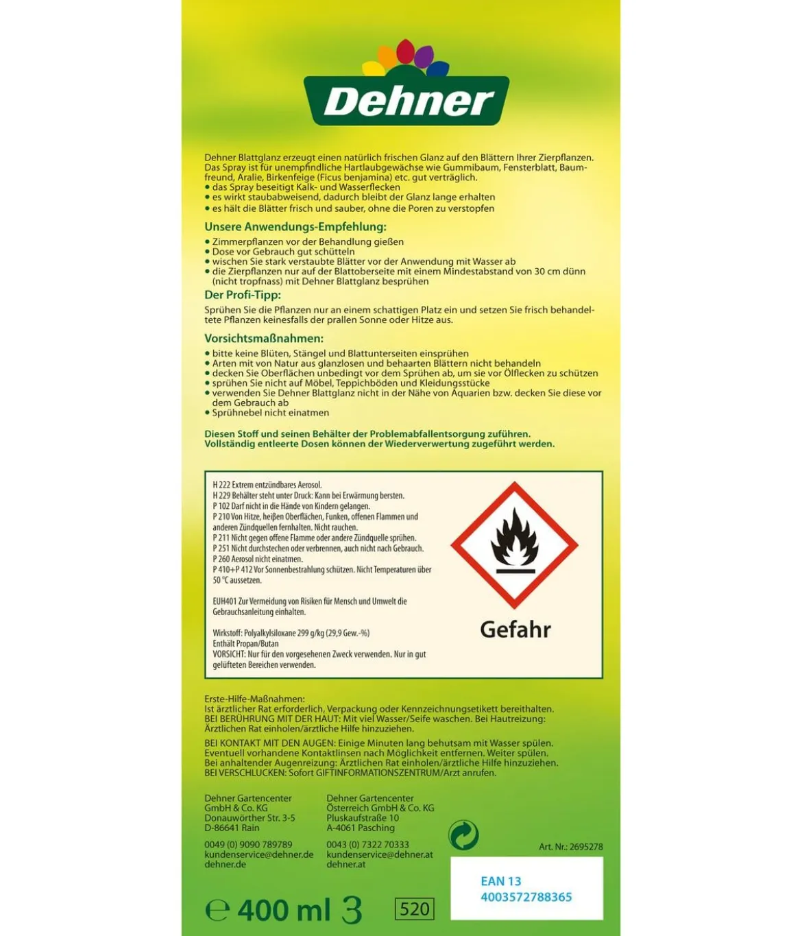 Dehner Blattglanz, flüssig, 400 ml