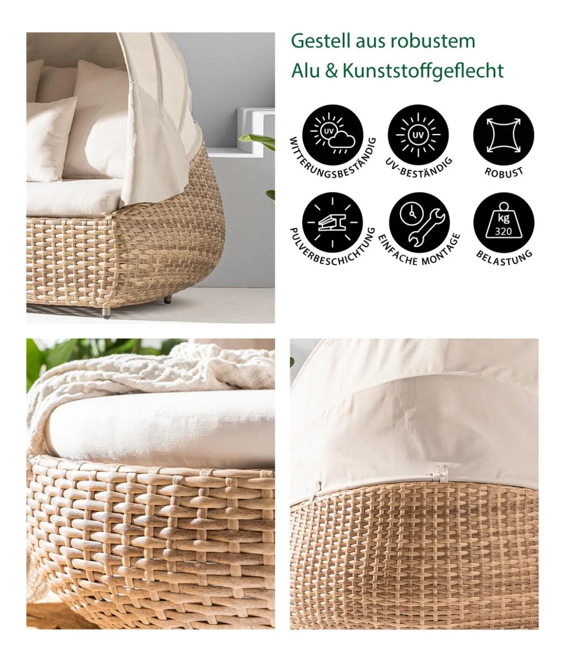 Dehner Daybed Tulum, ca. B179/H163/T220 cm