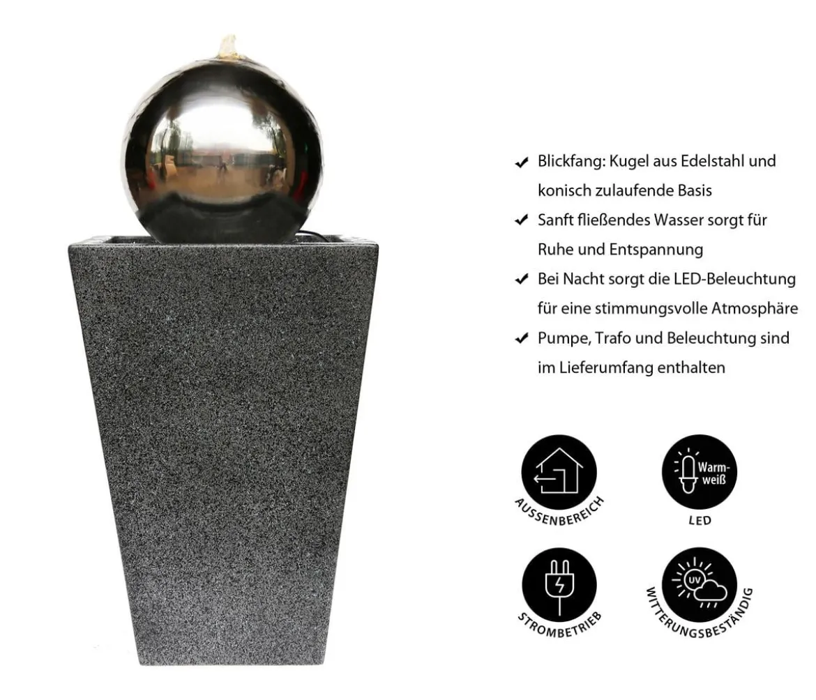 Dehner Edelstahl-Gartenbrunnen Kioto, ca. B34/H83/T34 cm