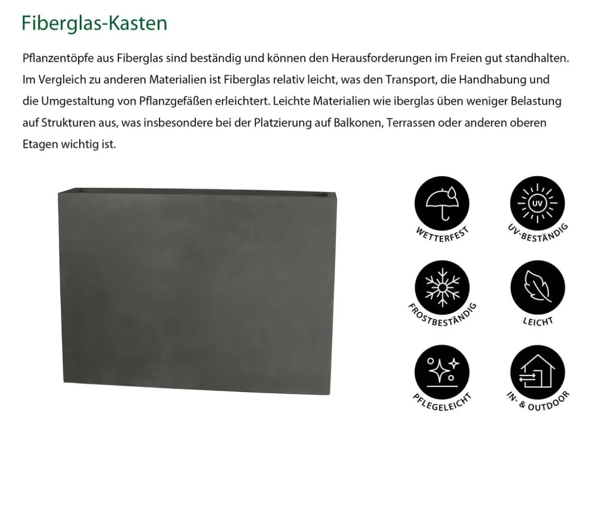Dehner Fiberglas-Kasten, rechteckig, grau, ca. B118/H85/T26 cm