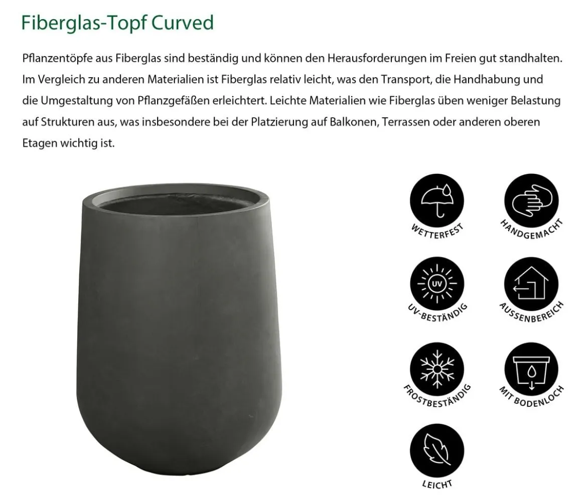 Dehner Fiberglas-Topf Curved, rund, anthrazit