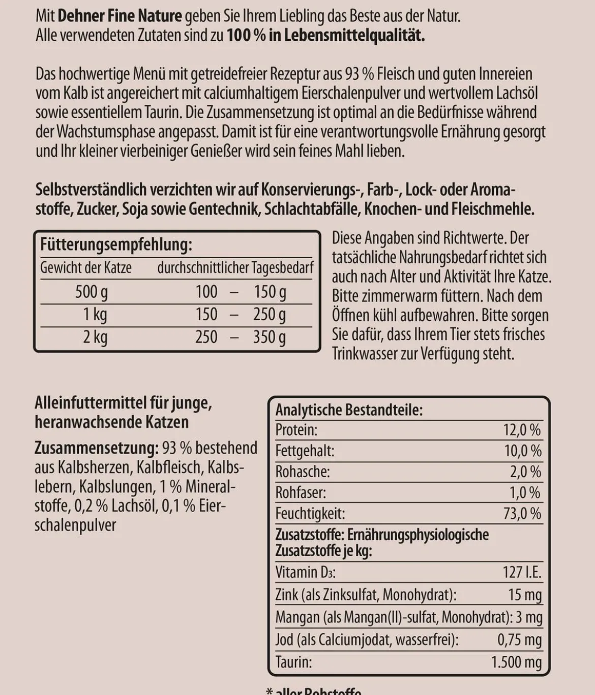 Dehner Fine Nature Nassfutter für Katzen Kitten, Kalb mit Lachsöl & Eierschalenpulver