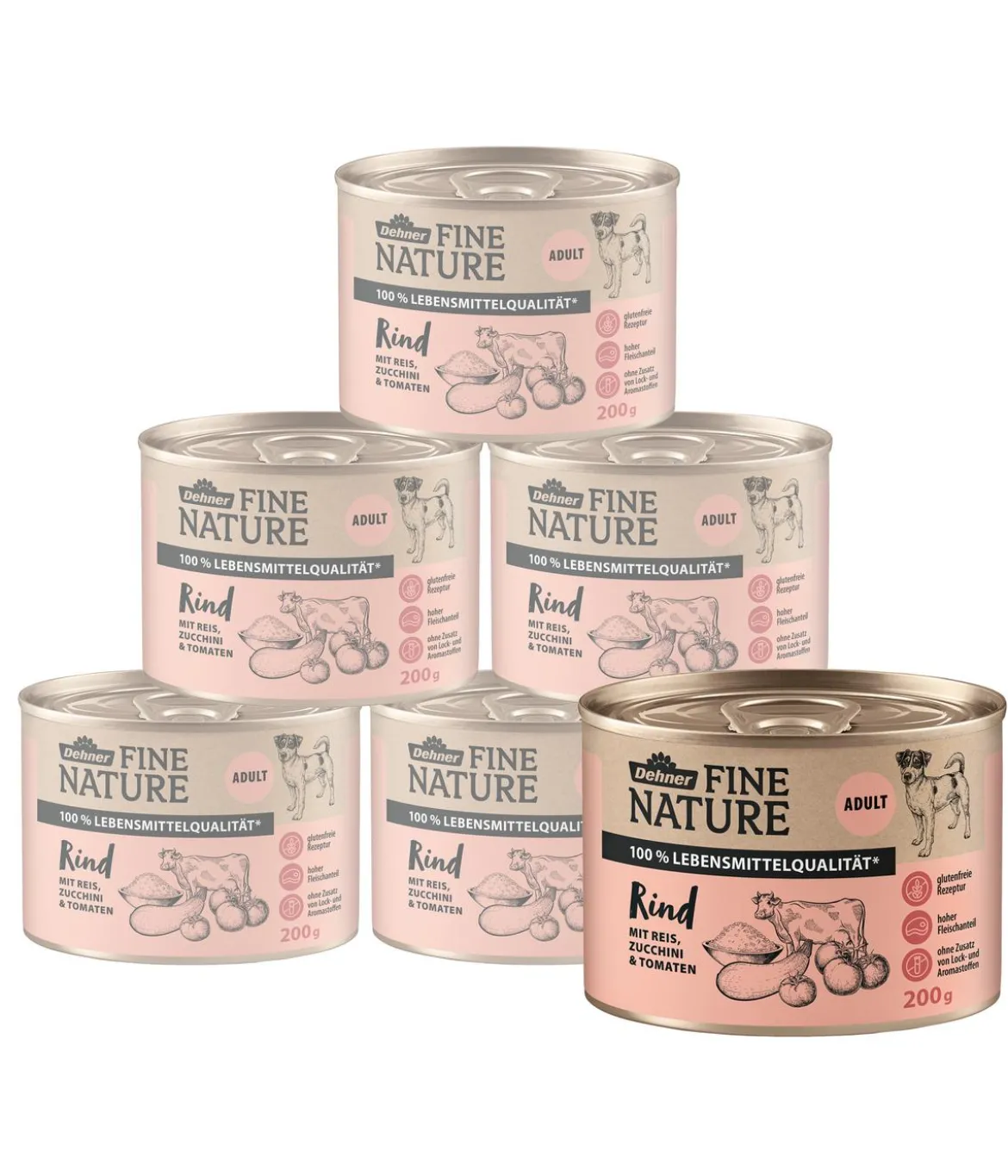 Dehner Fine Nature Nassfutter für Hunde Adult, Rind mit Reis, Zucchini & Tomate