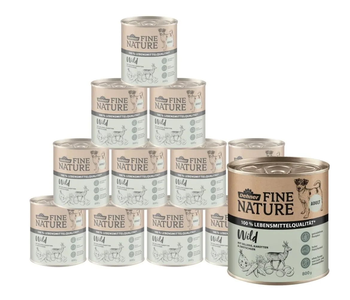 Dehner Fine Nature Nassfutter für Hunde Adult, Wild mit Sellerie, Karotten & Zwetschgen