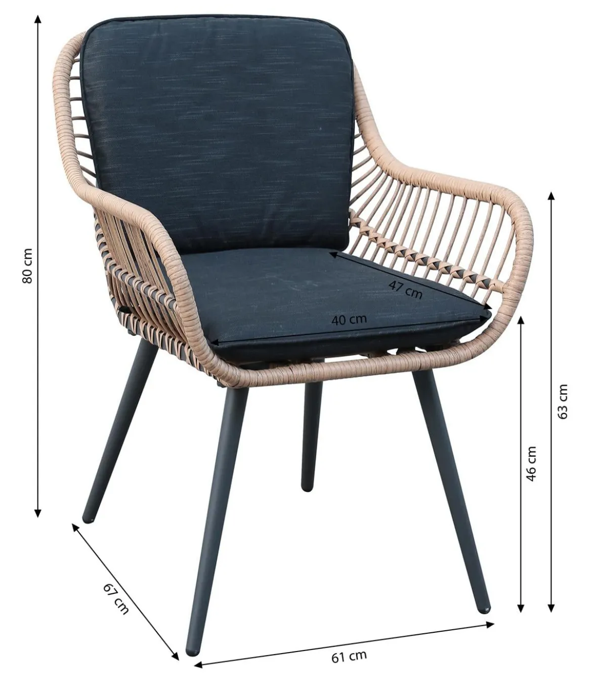 Dehner Gartenstuhl Venezia, ca. B61/H80/T67 cm