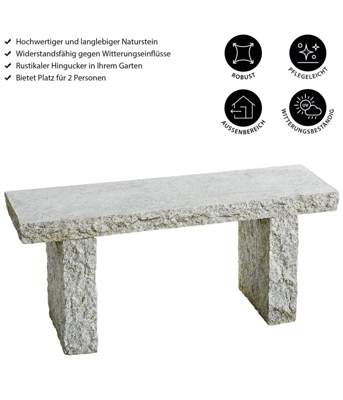 Dehner Granit-Gartenbank, 2-Sitzer