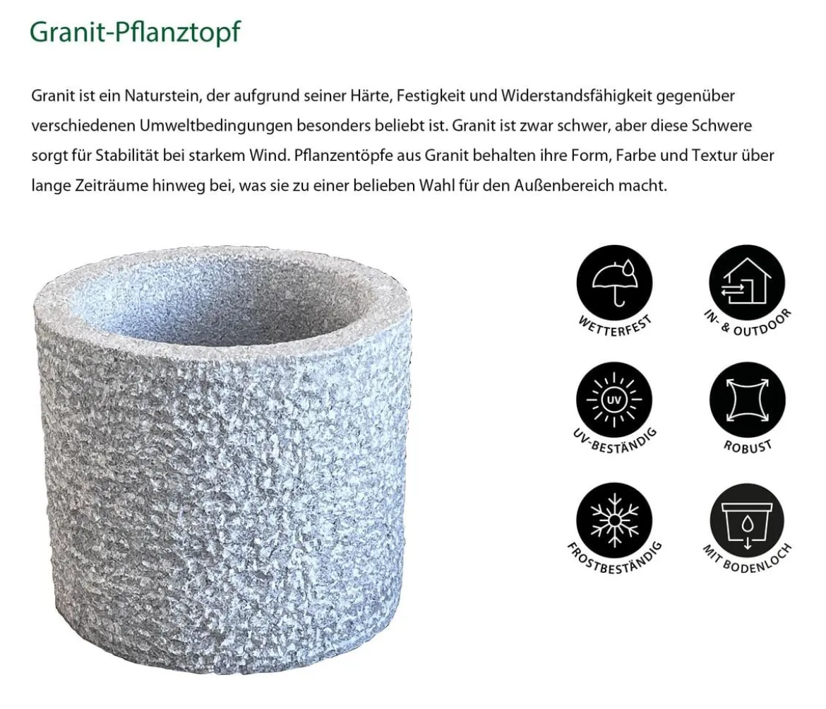Dehner Granit-Pflanztopf, rund, grau