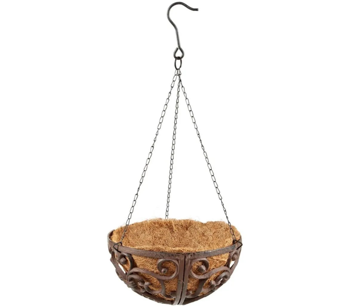 Dehner Gusseisen-Hängeampel Katalonien mit Kokoseinlage, rund, rost, ca. Ø30/H15 cm