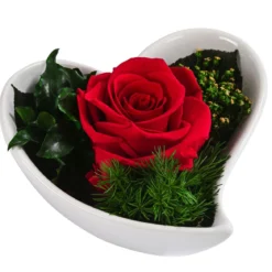 Dehner Herzschale mit Longlife-Rose Lena, ca. B12/H8 cm