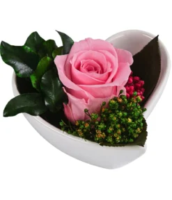 Dehner Herzschale mit Longlife-Rose Aneta, rosa, ca. B7/H5 cm