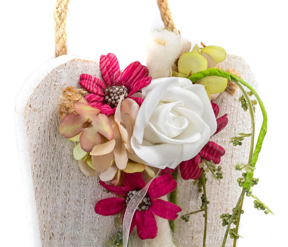 Dehner Holzherz White Flower, ca. B13/H52 cm