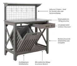 Dehner Holz-Pflanztisch Ottawa, grau, ca. B110/H134,5/T55 cm