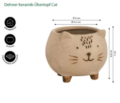 Dehner Keramik-Übertopf Cat, bauchig, creme, ca. Ø9 cm