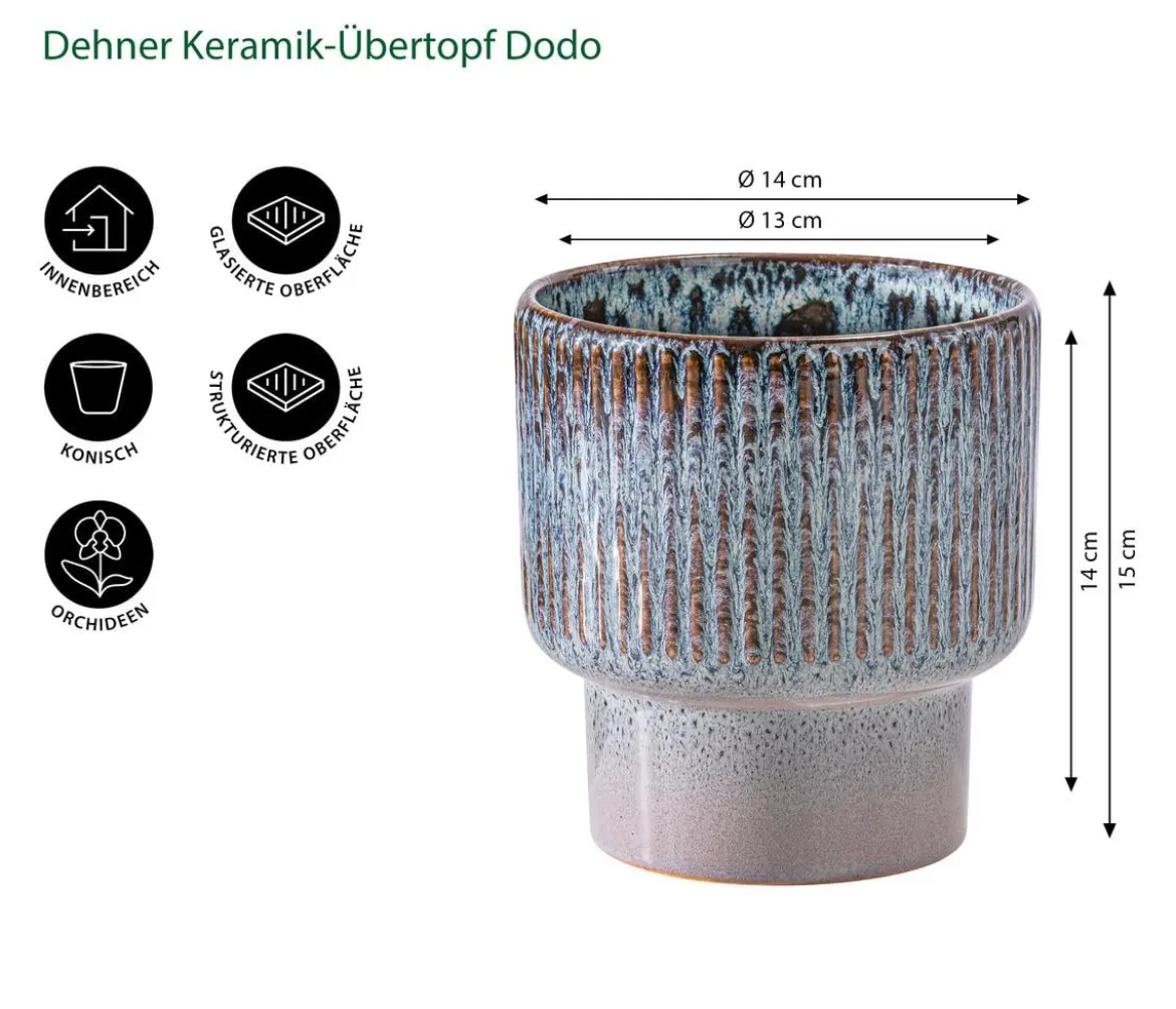 Dehner Keramik-Übertopf Dodo, konisch, lila/blau, ca. Ø14 cm