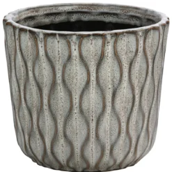 Dehner Keramik-Übertopf Fleur, konisch, creme/braun