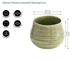 Dehner Keramik-Übertopf Linn, bauchig, hellgrün
